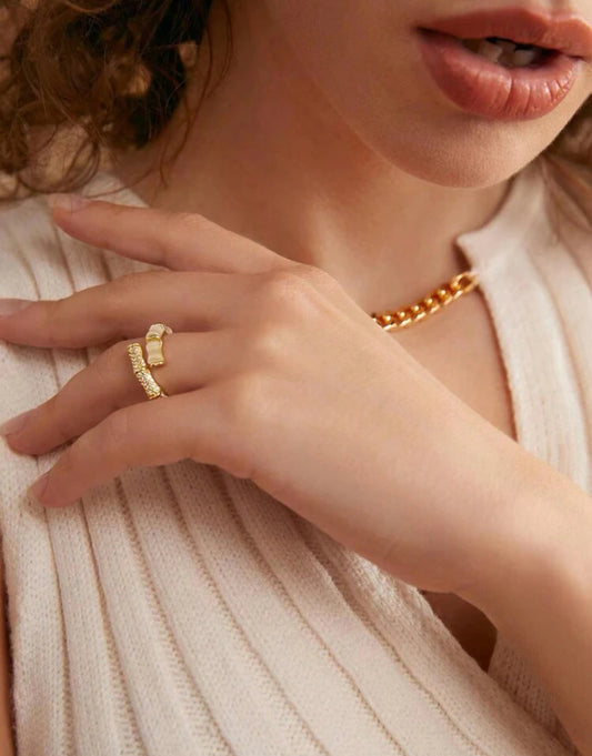 Glamorous Opal & Cubic Zirconia Decor Cuff Ring For Women For Girlfriend's Gift