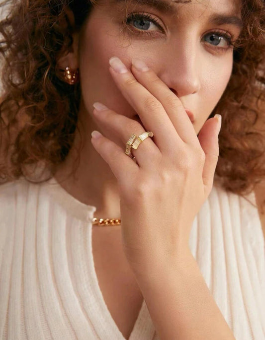 Glamorous Opal & Cubic Zirconia Decor Cuff Ring For Women For Girlfriend's Gift