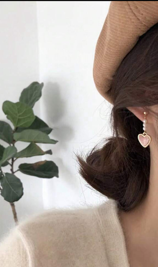 Drop Heart Korean Style, Pearl Earrings