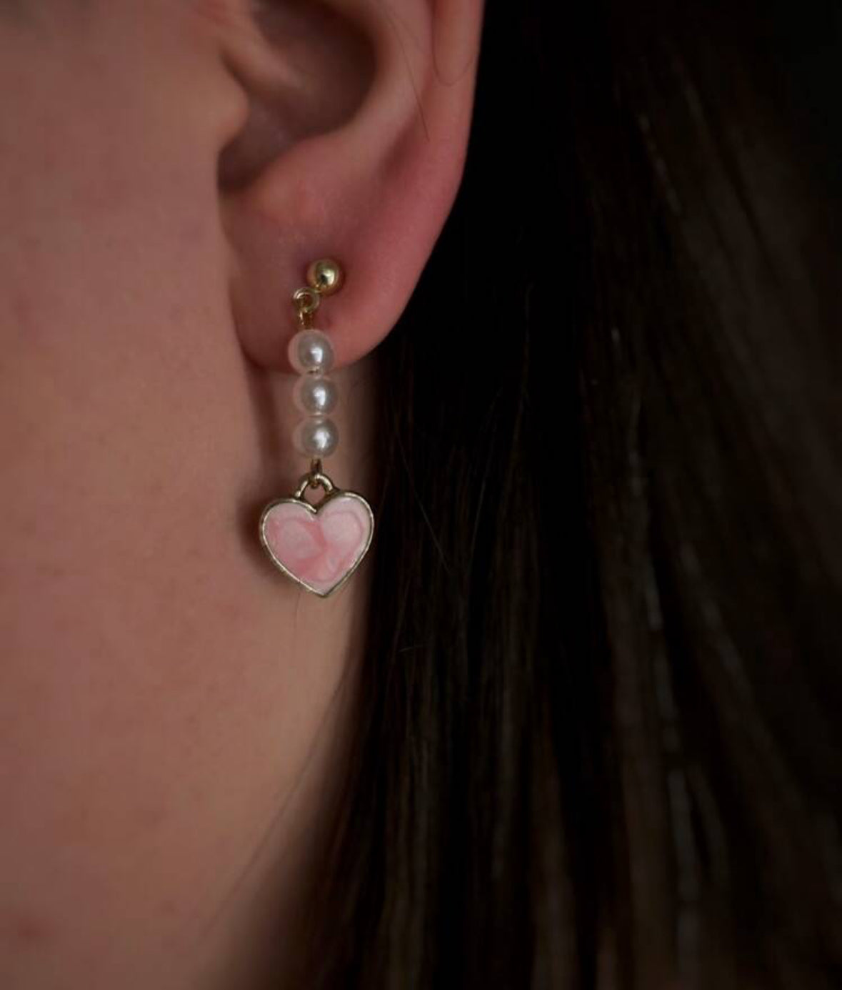 Drop Heart Korean Style, Pearl Earrings