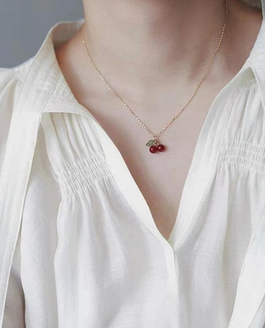 Gold Cherry Necklace, Minimal Fruit Necklace.