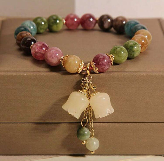 New Arrival Natural Color Bellflower Pendant Bracelet.