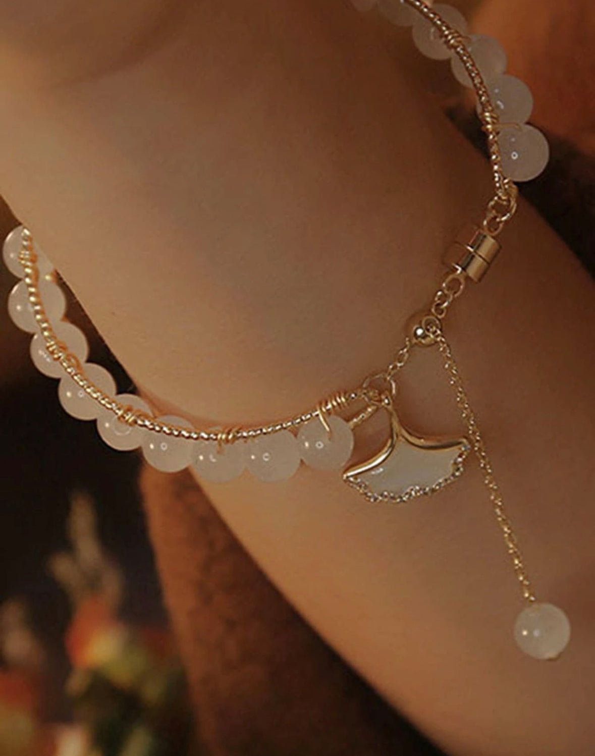 Beautiful ginkgo leaf tassel beaded bracelet