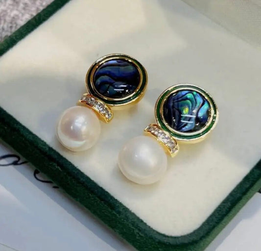 Classic Pearl Earrings for Women with Abalone Shell Unique Stud For Gift Anniversary