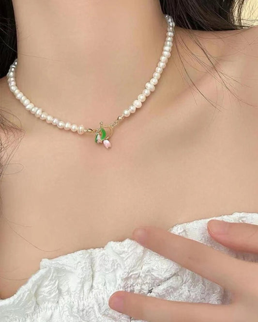 Elegant Flower Decor Faux Pearl Beaded Necklace For Women Novelty Necklace