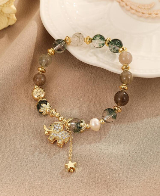 Cubic Zirconia Elephant Charm Beaded Bracelet.