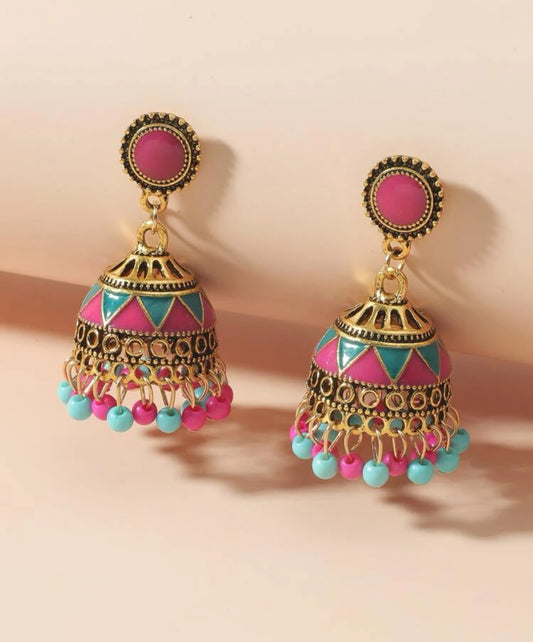 Bell Dangle Earrings Set - Retro Round Bell Tassel Hollow Jhumka Earrings for Women