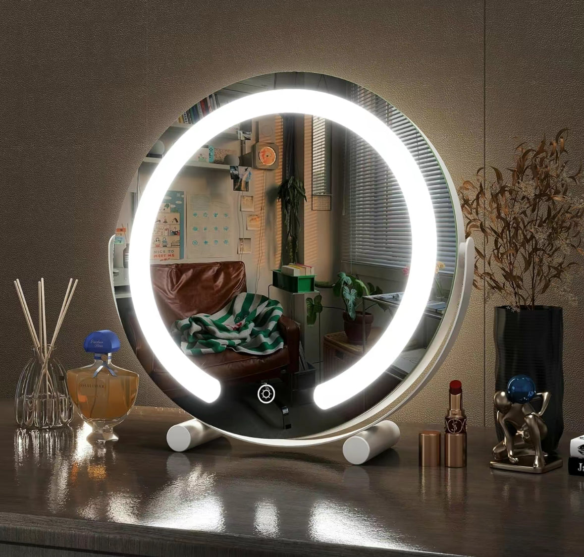24 inch LED Round Bathroom Vanity Mirror, Anti-Fog Dimmable Lights