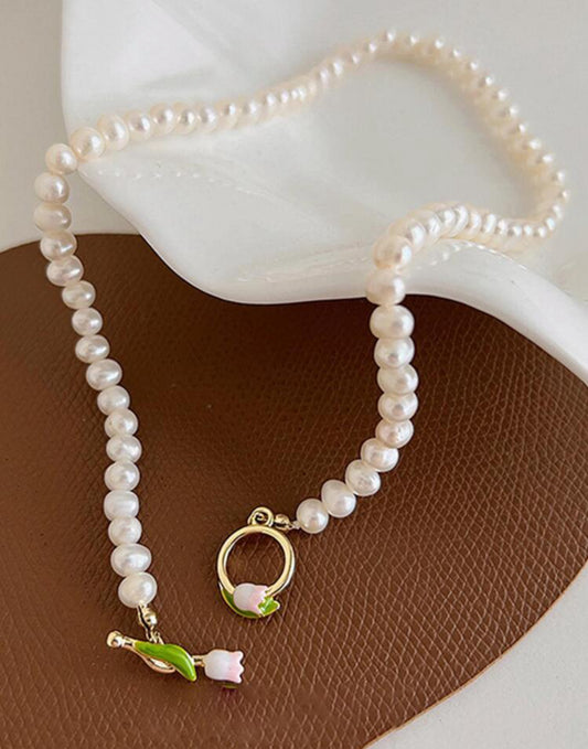 Elegant Flower Decor Faux Pearl Beaded Necklace For Women Novelty Necklace