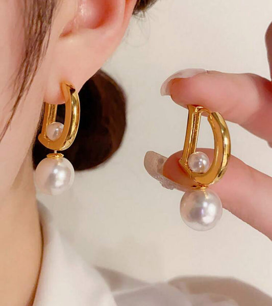 Initial Stud Earrings for Women Girls 14K Gold Plated Alphabet Letters Pearl Earrings.