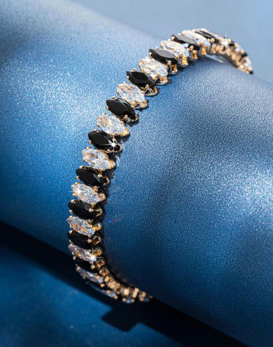 Gorgeous Black & White Cat's Eye Spacer Bracelet For Women Wedding Party Jewelry