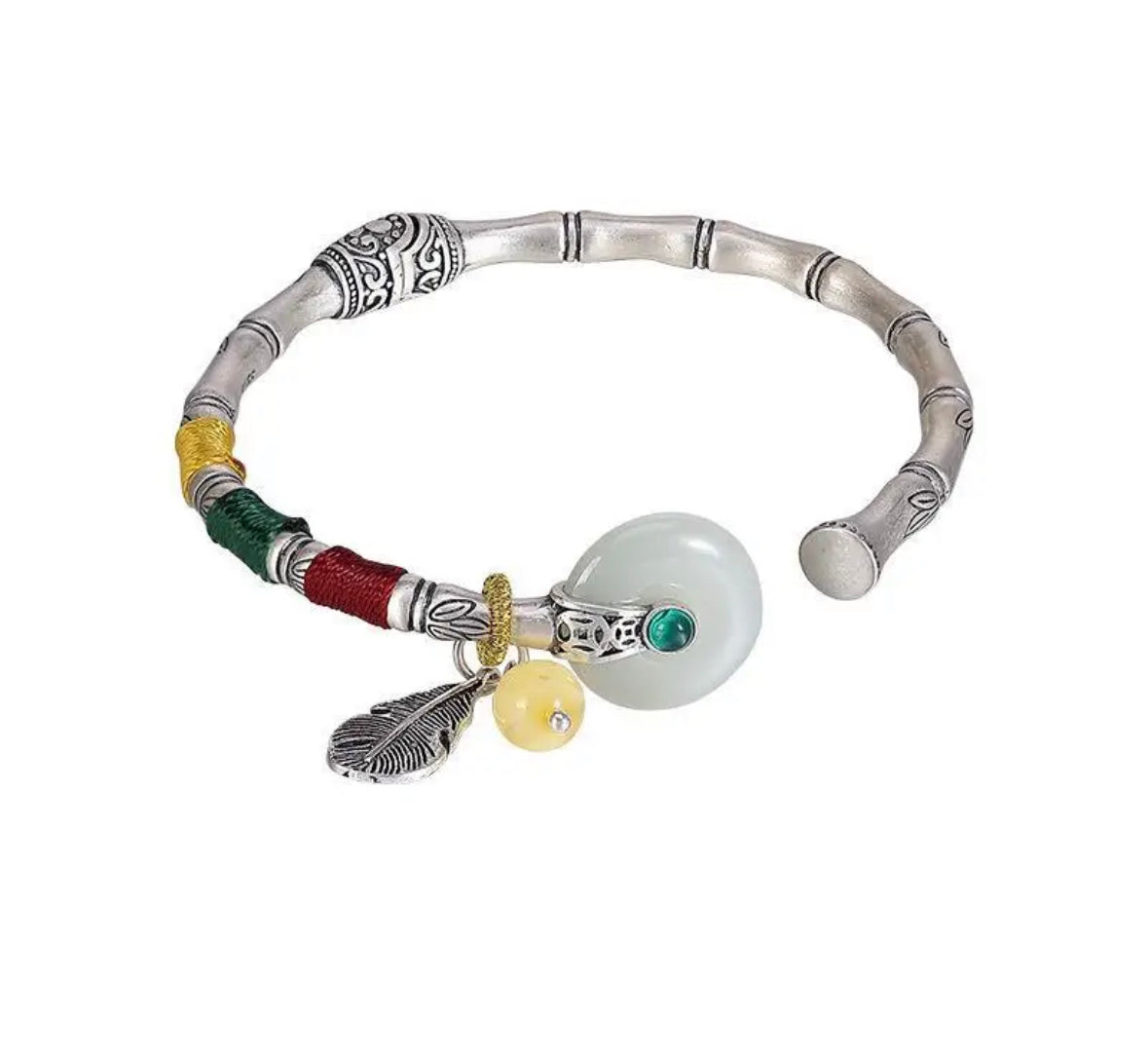 Three-dimensional craft new silver inlaid natural Hetian chalcedony bracelet ethnic style art classic creative jewelry