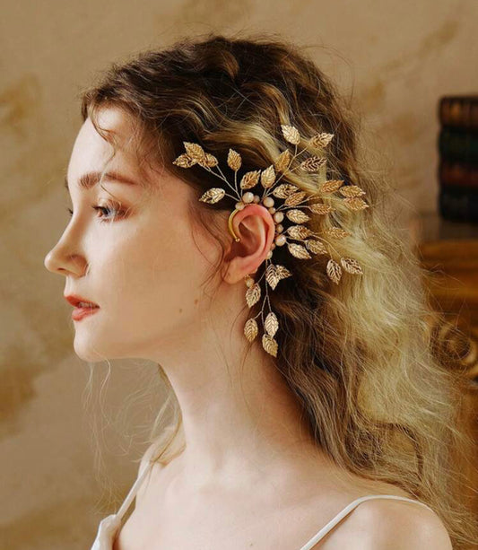 Crystal decor non piercing ear wrap pendant.