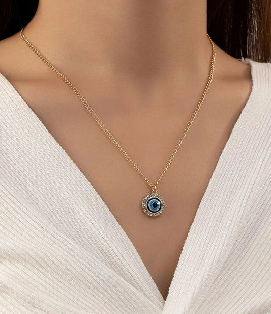 Fashion Rhinestone Decor Evil Eye Pendant Necklace For Women For Daily Decoration