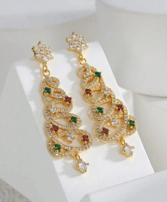 Delicate Christmas Tree Dangle Earrings, 925 Sterling Silver Holiday Earrings.