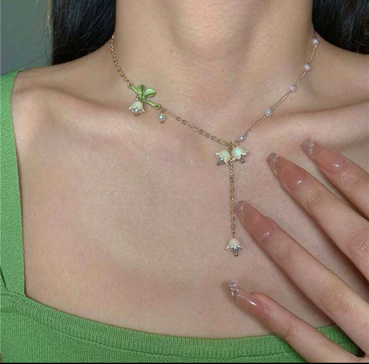 White Lily Flower Necklace Green Fresh Forest Style Flower 🌸