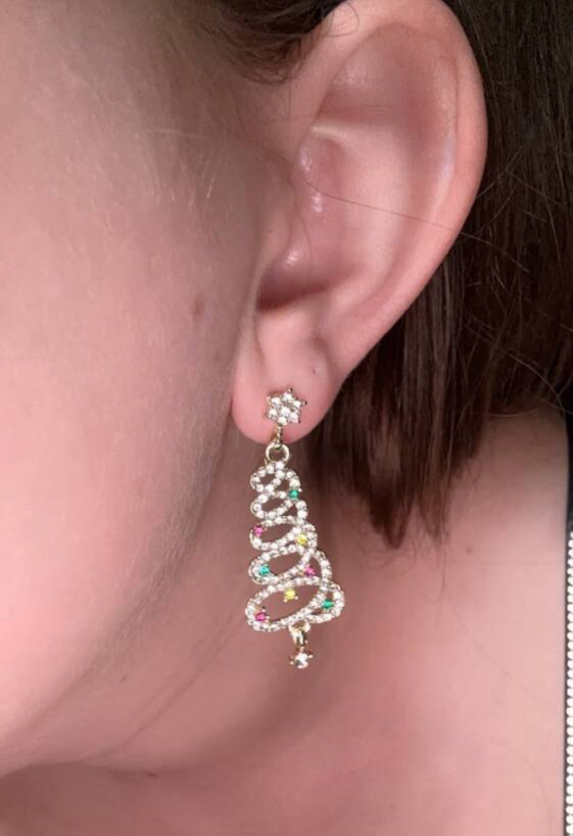 Delicate Christmas Tree Dangle Earrings, 925 Sterling Silver Holiday Earrings.