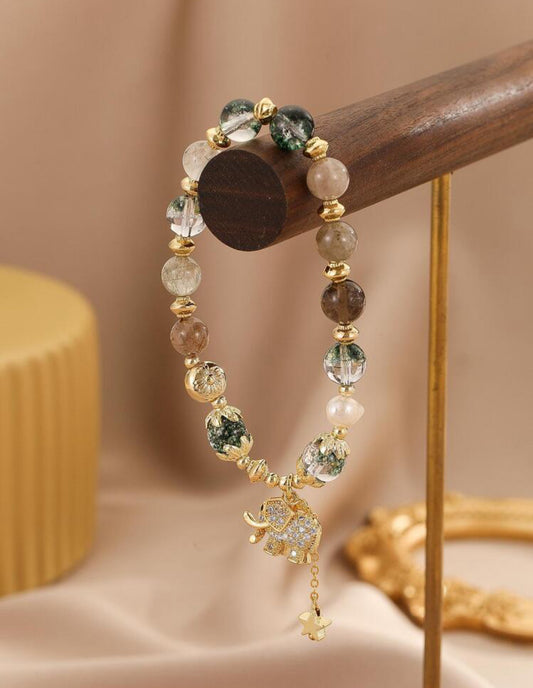 Cubic Zirconia Elephant Charm Beaded Bracelet.
