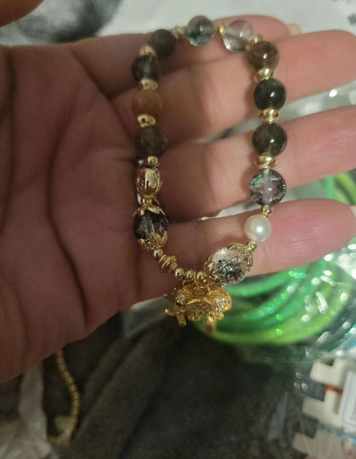 Cubic Zirconia Elephant Charm Beaded Bracelet.