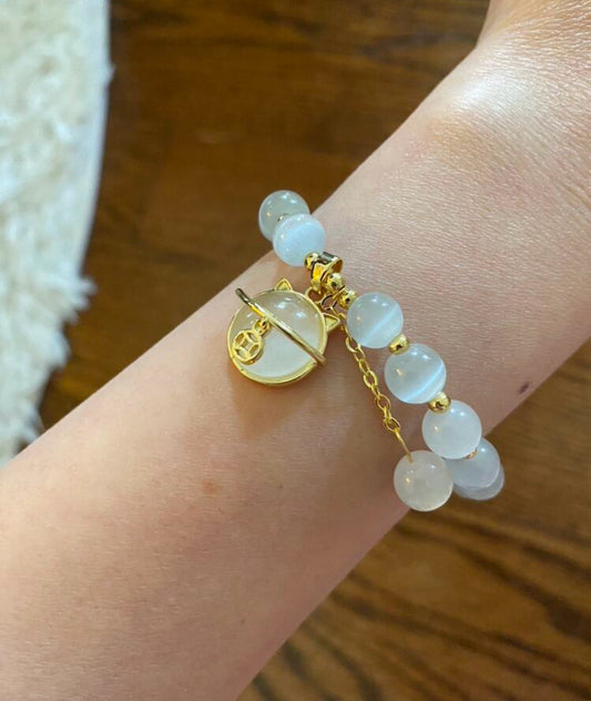 Handmade Cat Bracelet, Flower Crystal Bead, Cat Charm Bracelet.