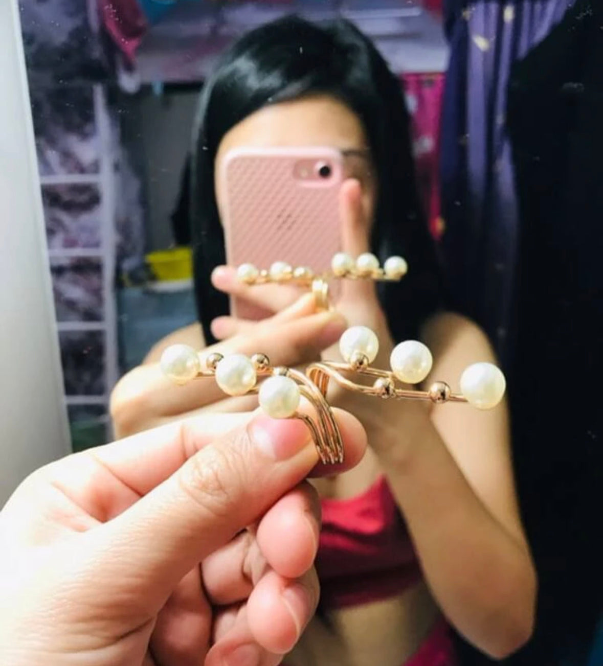 Pearl ring, Freshwater round pearl, Genuine pearl.