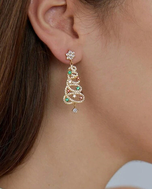 Delicate Christmas Tree Dangle Earrings, 925 Sterling Silver Holiday Earrings.