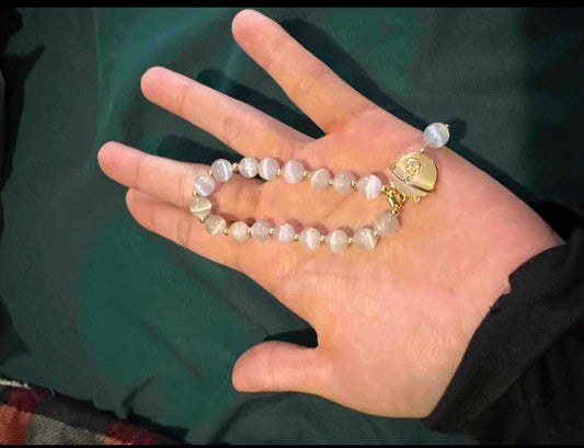 Handmade Cat Bracelet, Flower Crystal Bead, Cat Charm Bracelet.