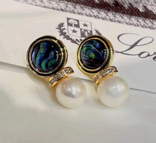 Classic Pearl Earrings for Women with Abalone Shell Unique Stud For Gift Anniversary