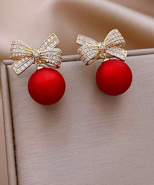 Butterfly Bow With Beaded & Rhinestone Stud Earrings.