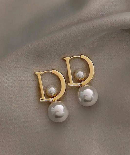 Initial Stud Earrings for Women Girls 14K Gold Plated Alphabet Letters Pearl Earrings.