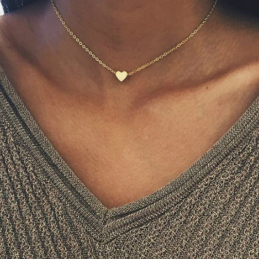 Gold Color Double-sided Love Pendant Necklaces Clavicle Chains Necklace Women Jewelry.