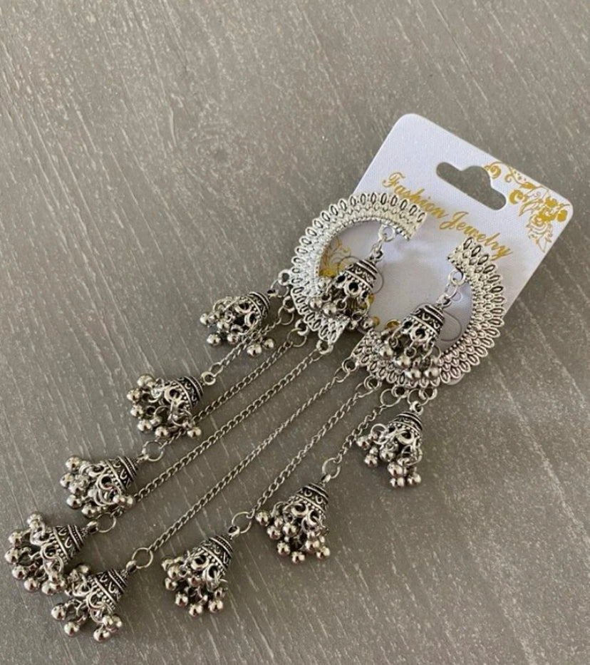 Silver Jhumkas Earrings/ Oxidised Indian Jewelry/ Afghani Jewelry/ Indian Earrings/ Oxidised Earrings/ Tribal Earrings/ Boho Ethnic Earrings