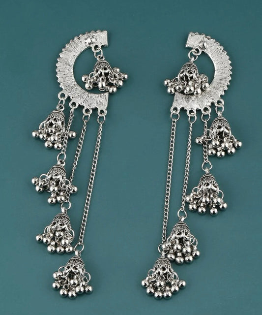 Silver Jhumkas Earrings/ Oxidised Indian Jewelry/ Afghani Jewelry/ Indian Earrings/ Oxidised Earrings/ Tribal Earrings/ Boho Ethnic Earrings