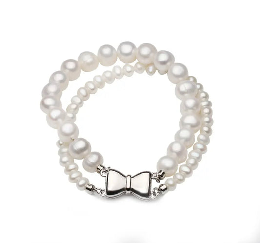 Wedding Round Natural Freshwater Double Pearl Bracelet Women,White Fashion Cute 925 Silver Bracelet Anniversary Gift