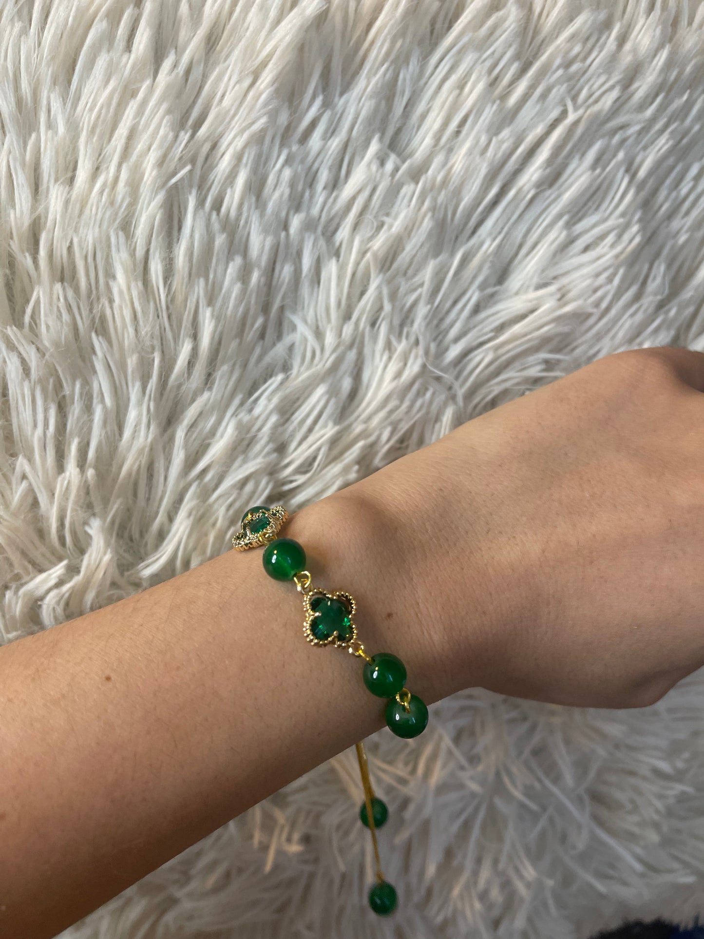 Green Jade Bracelet With Chrysoprase Four Leaf Clover, Green Aventurine Four Leaf Clover Bracelet