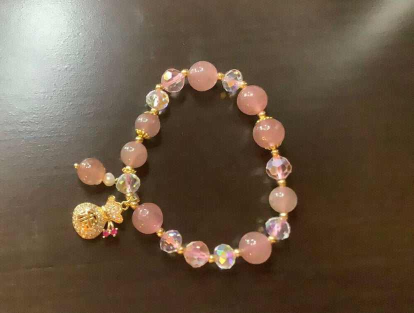 Fashionable Natural Crystal Rhinestone Decor Money Bag Charm Beaded Bracelet For Women For Daily