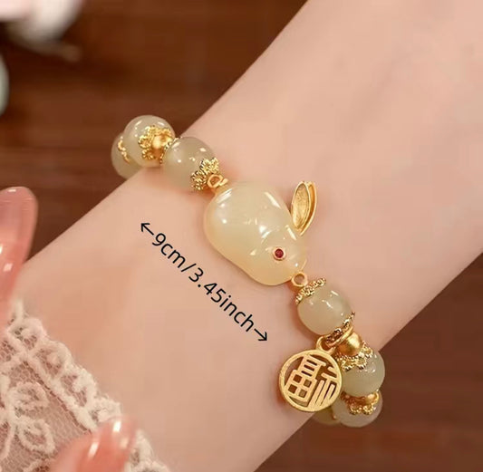 Natural jade white rabbit bracelet