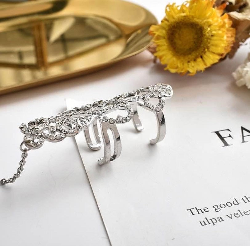 Silver celebrity double ring chain