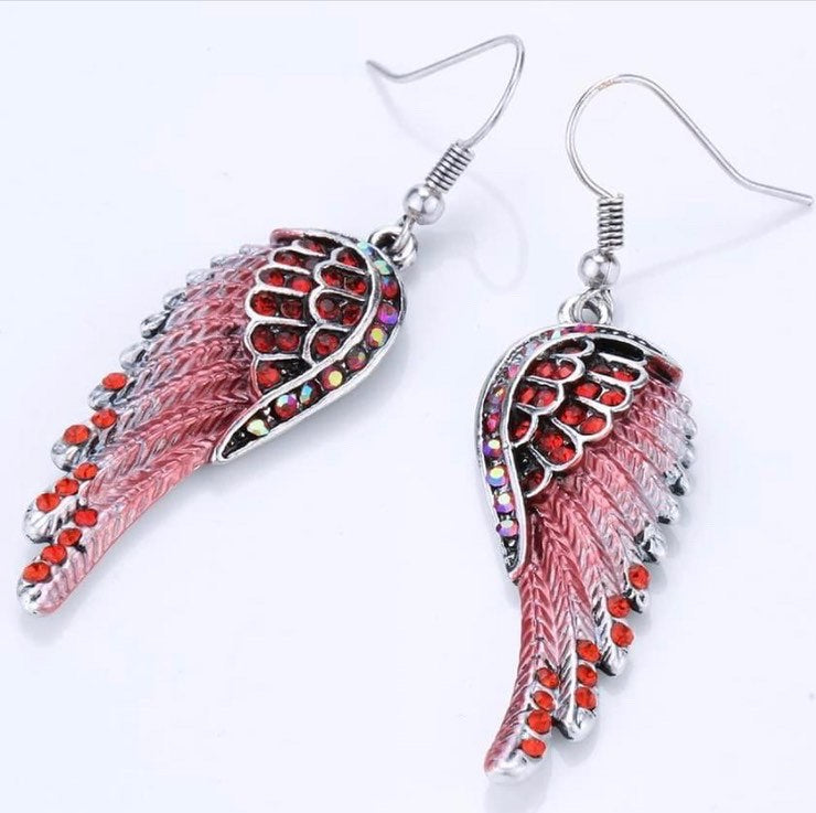 Crystal Guardian Angel wings Dangle Earrings Biker Jewelry with box.