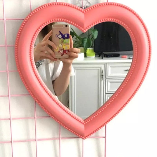 Mirror wall Mounted vanity mirror Girl room wall decoration heart-shaped mirror.