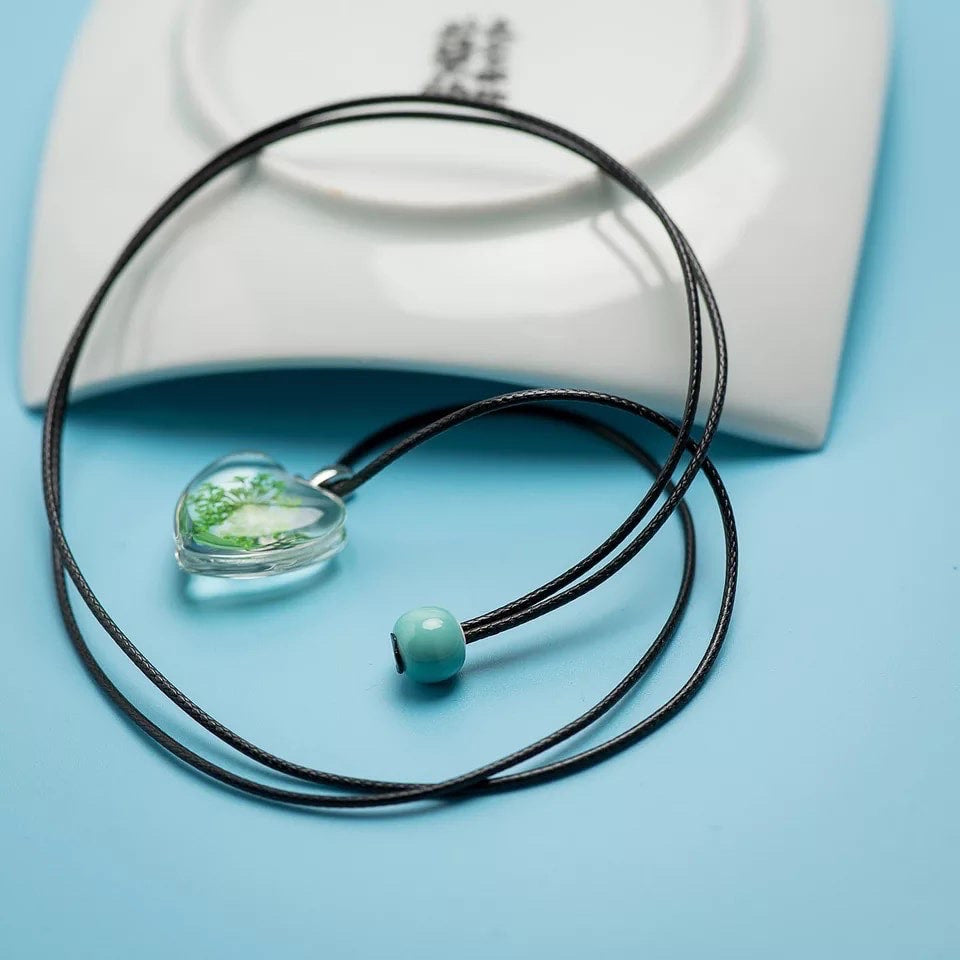 Peach heart Dandelion Glass Pendant Necklace