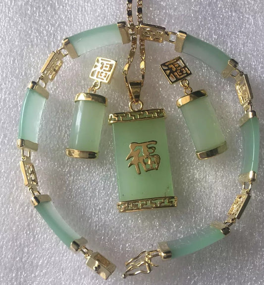 NATURAL GREEN JADE JADEITE CIRCLE DONUT PENDANT SET