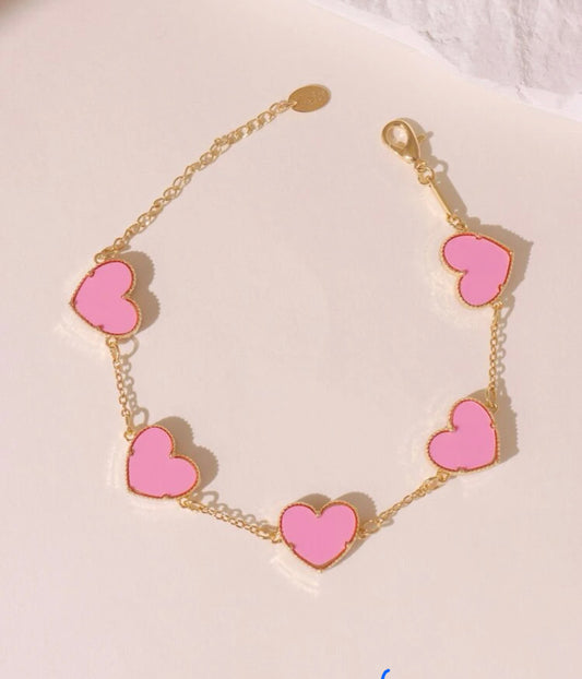 Pink heart chain charm bracelet