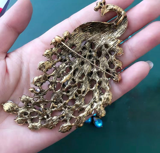 Peacock Animal Rhinestone Blue Corsage Scarf Clips Brooches Pins Brooches Safety Pin Women Girls Clothing Decoration