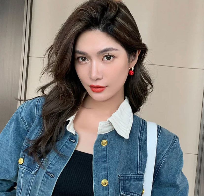 Luxury Red Zircon Setting Ball Dangle Earrings For Women Exquisite Gold Color U Shaped Crystal Drop Earring Party