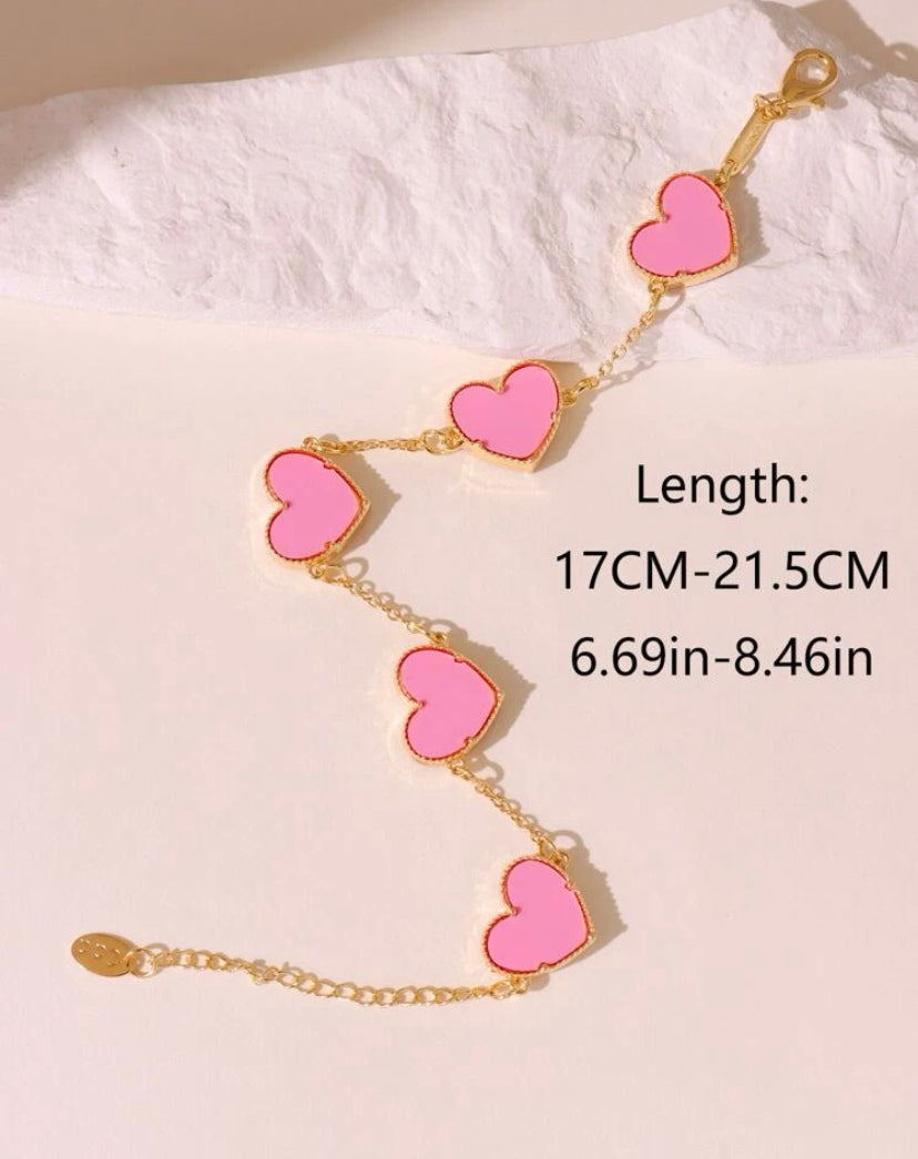 Pink heart chain charm bracelet