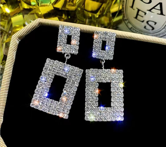 Glitter Rhinestone Geometric Square Stud Earrings Drop Earrings Wedding Crystal Earrings