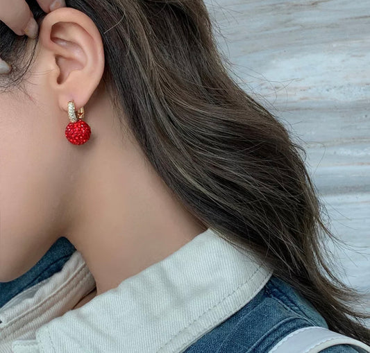 Luxury Red Zircon Setting Ball Dangle Earrings For Women Exquisite Gold Color U Shaped Crystal Drop Earring Party