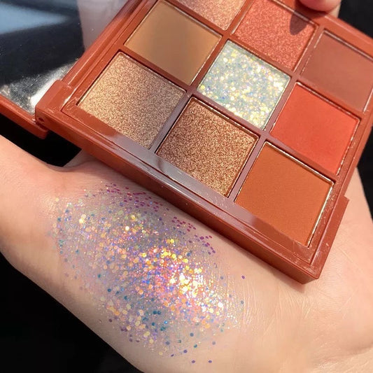9 Color Nine Palaces Eyeshadow Palette Glitter Matte Pearlescent Shimmer Shinny Pigment Diamond Eye Shadow