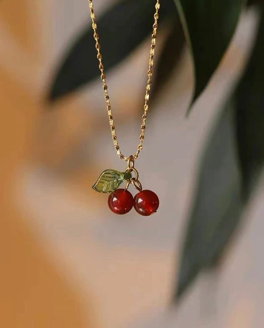 Gold Cherry Necklace, Minimal Fruit Necklace.